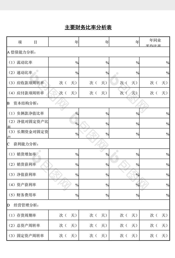 主要财务比率分析表 Word文档下载 包图网