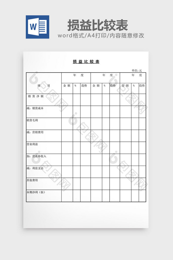 损益比较表word文档