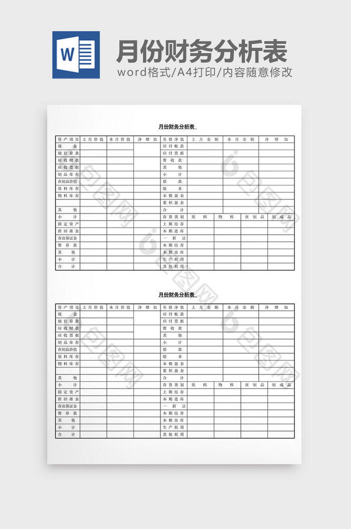月份财务分析表word文档