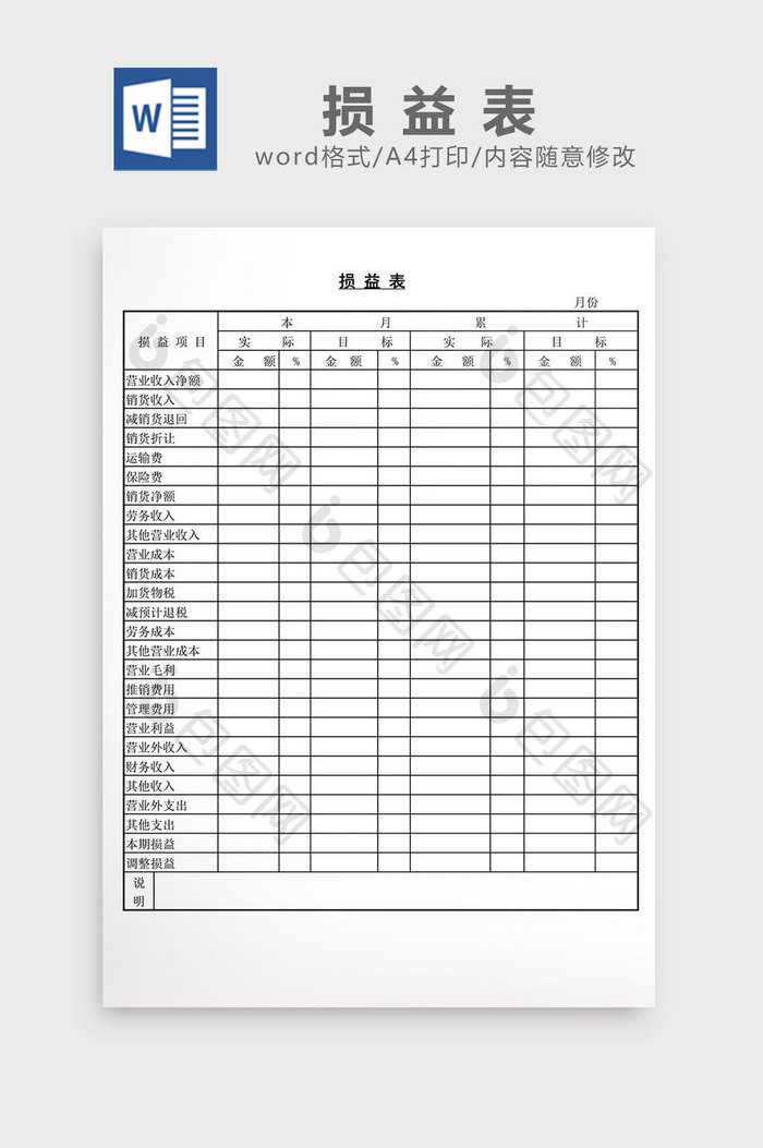 损益表word文档