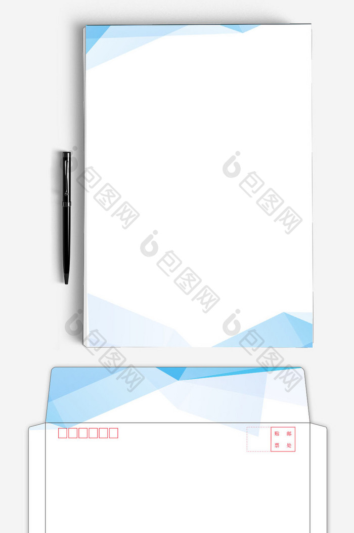 蓝色纹理AI企业信封信纸背景模板