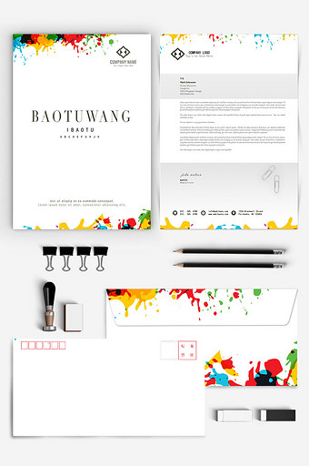 颜料喷溅AI企业信封信纸背景模板图片