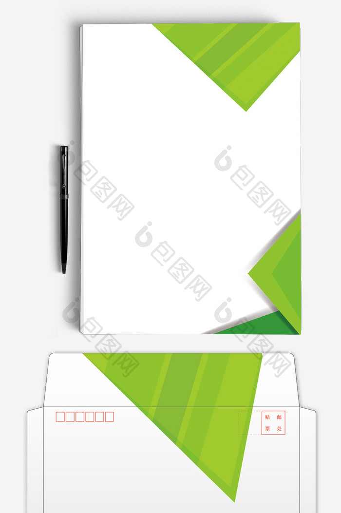 绿色几何形ai企业信封信纸背景模板