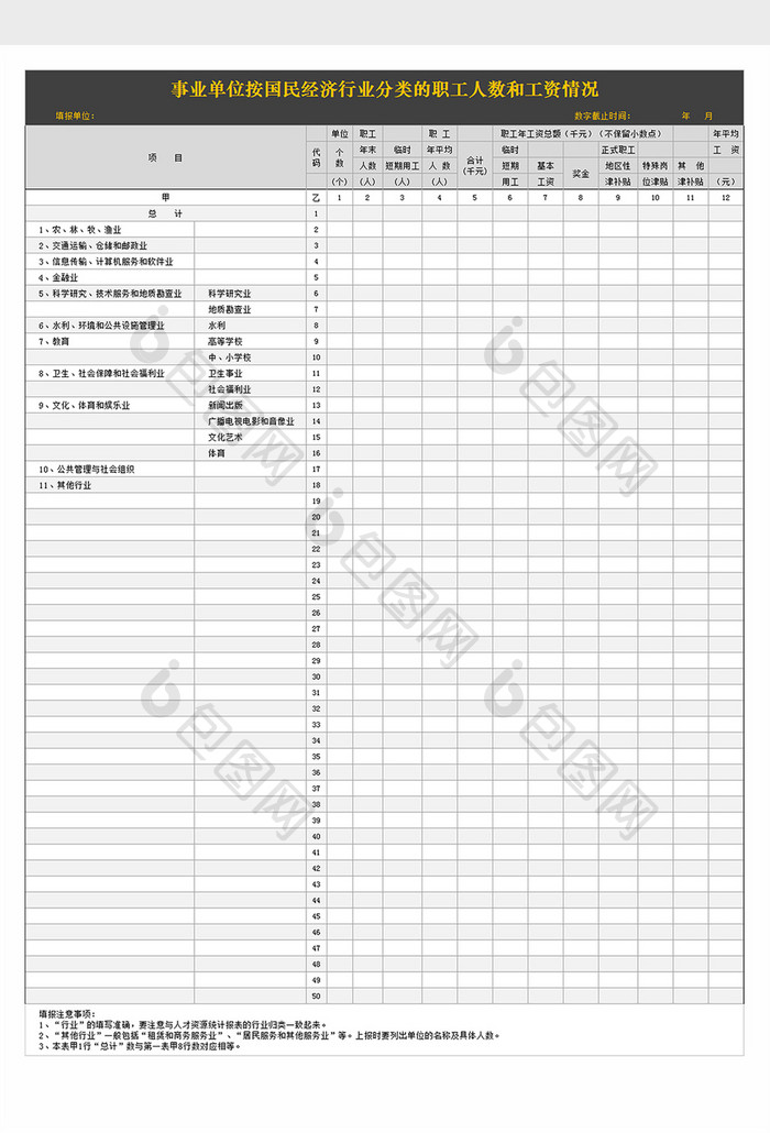 事业单位职工人数和工资情况excel文档