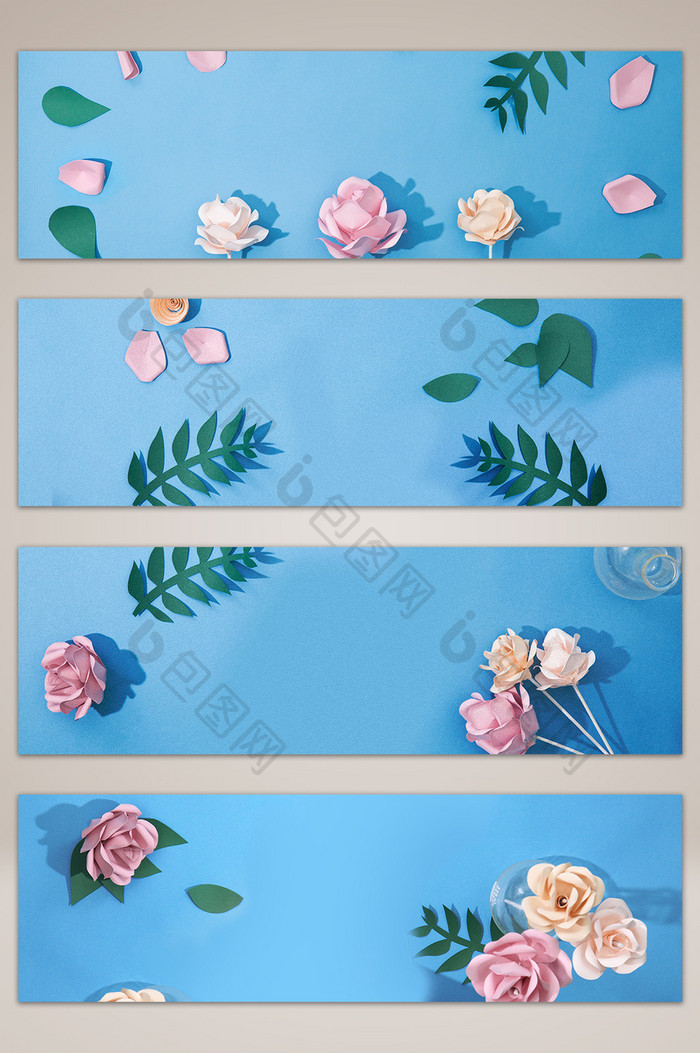 化妆品蓝色花卉植物banner海报背景