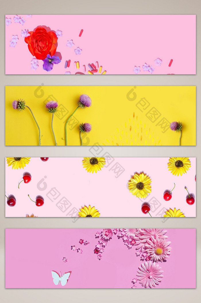 化妆品色彩花卉植物banner海报背景