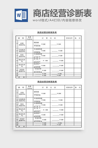 销售管理诊断商店经营诊断表Word文档图片