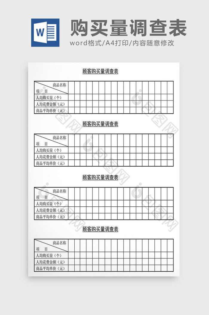 销售管理诊断顾客购买量调查表Word文档