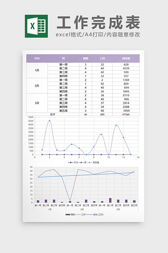 紫色个人工作完成统计excel表模板图片