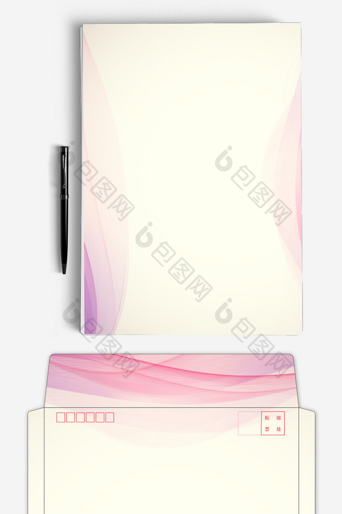 粉色线条AI企业信封信纸背景模板