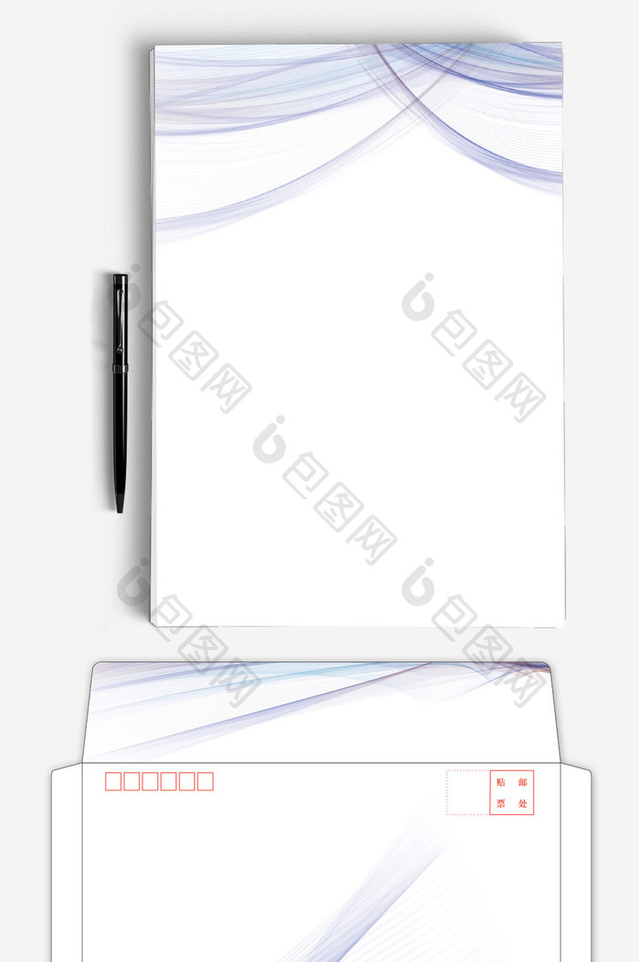 蓝紫色ai企业信纸信封背景模板