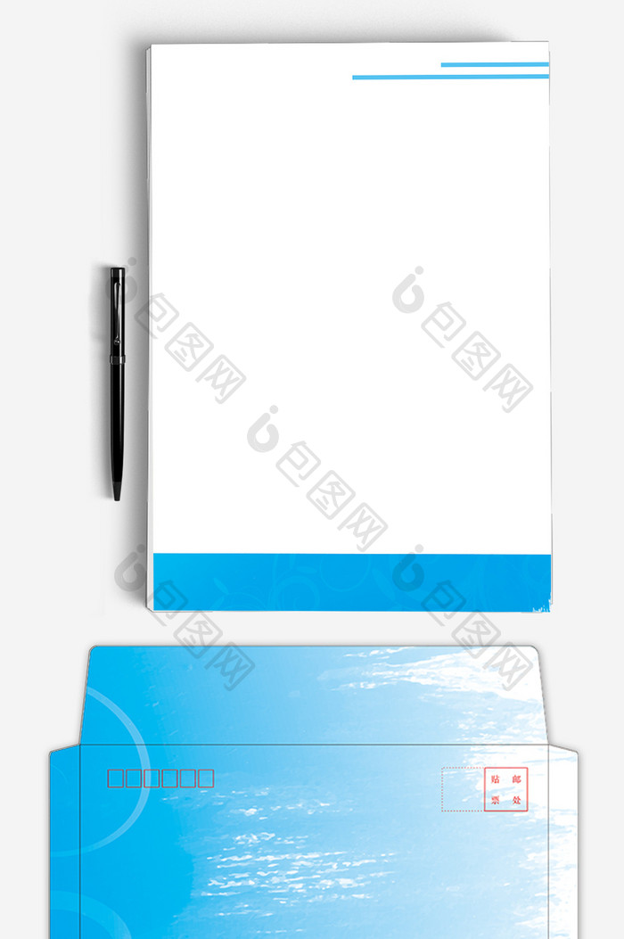 蓝色水彩ai企业信封信纸背景模板