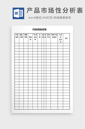 营销管理产品市场性分析表Word文档图片