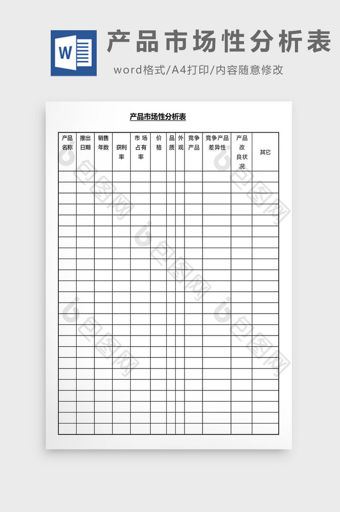 营销管理产品市场性分析表Word文档