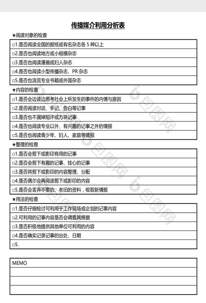 营销管理媒介利用分析表Word文档