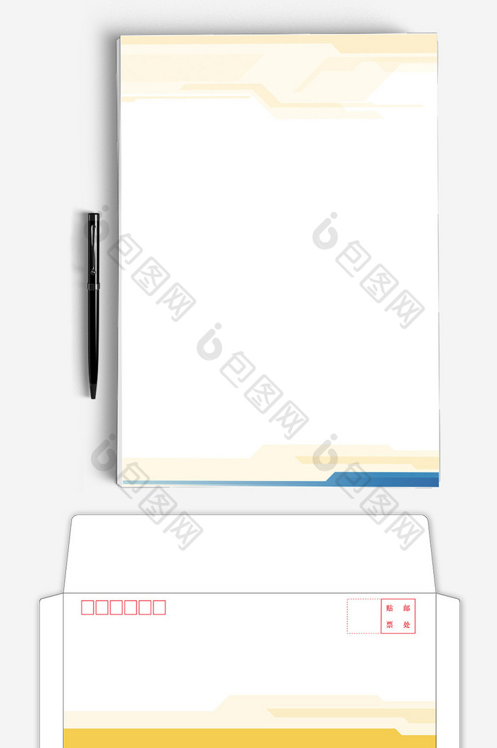 黄色商务ai企业信纸信封背景模板