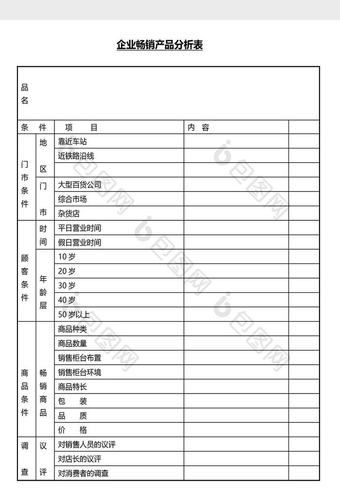 营销管理畅销产品分析表Word文档