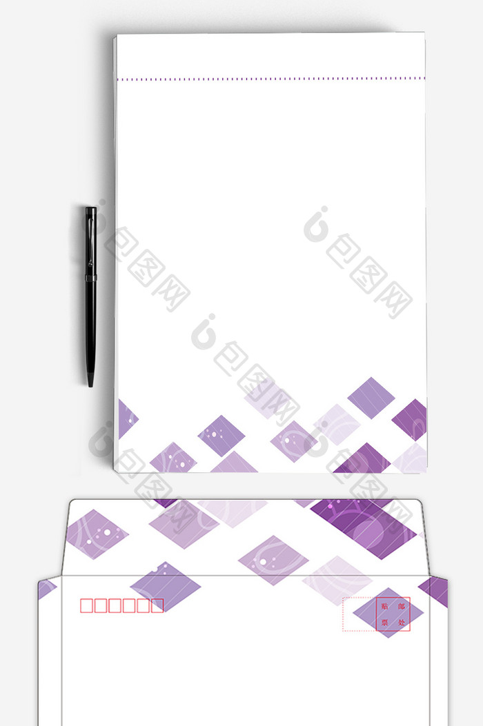 简约紫色ai企业信封信纸背景模板
