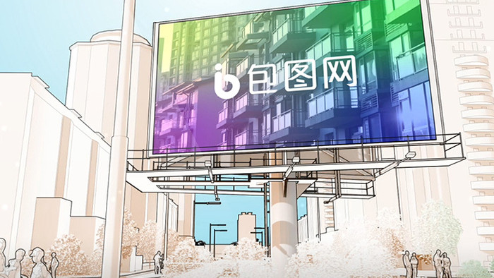 城市公告牌草绘风格动画AE模板