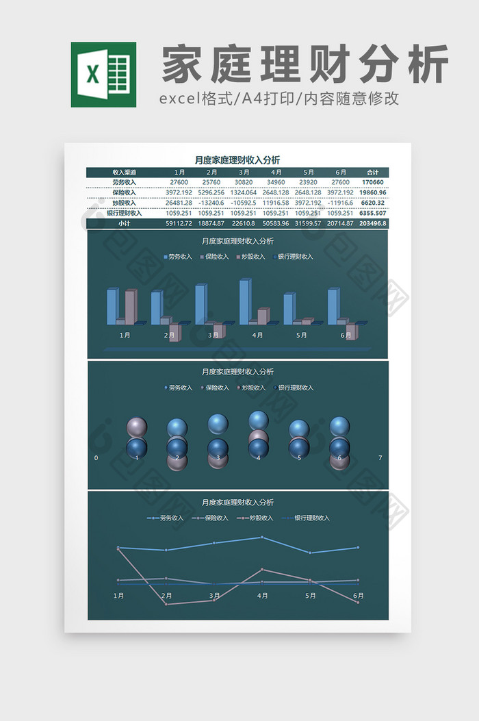家庭理财结构分析Excel模板