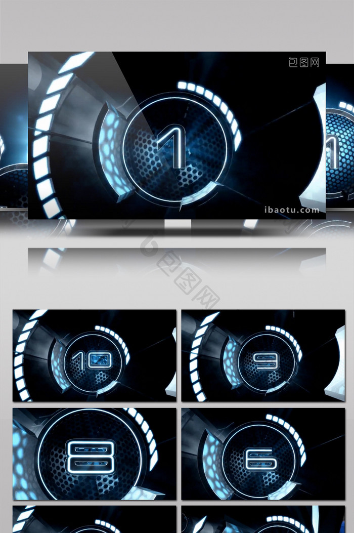 3D科技蓝色灯光10秒倒计时高清视频素材