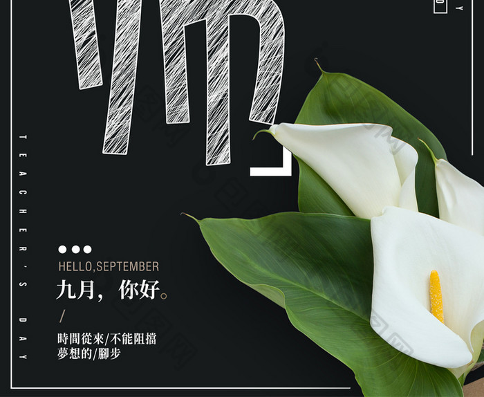 文艺极简教师节师恩难忘宣传海报