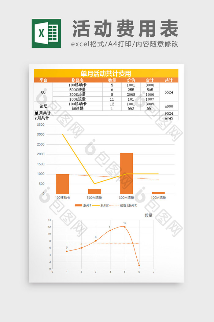 大气活动费用统计报销excel表模板