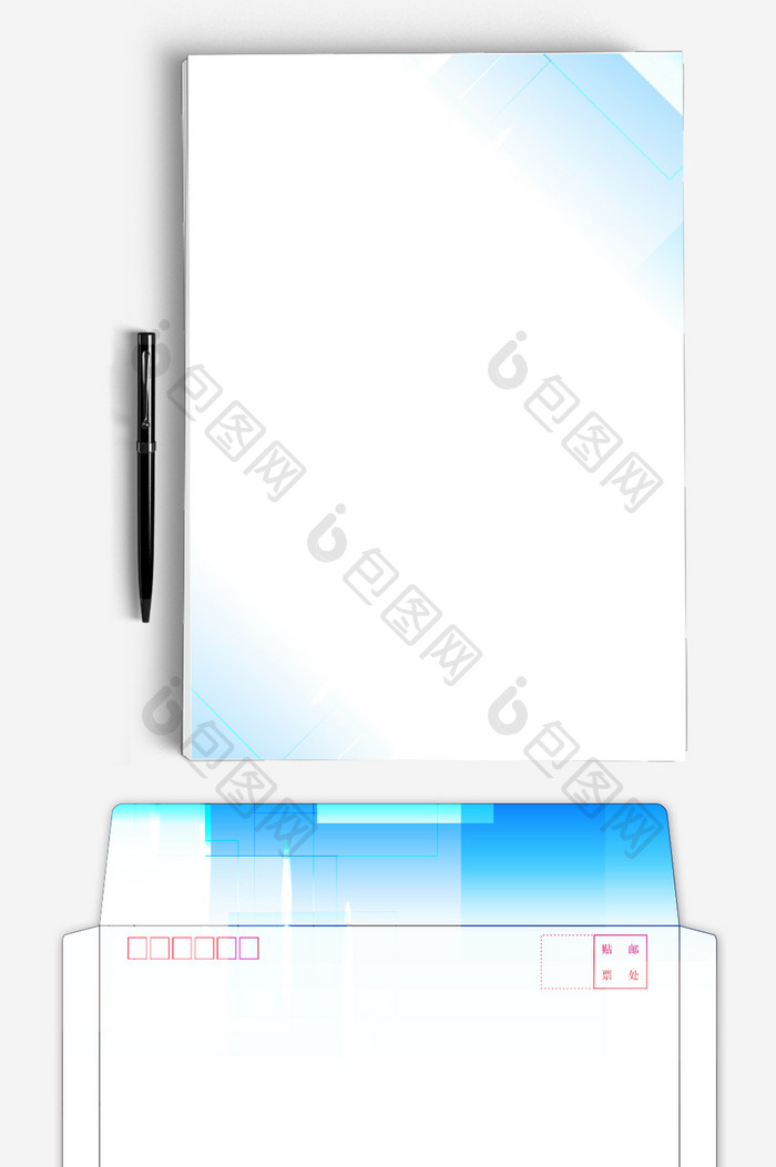 蓝色几何渐变AI企业信封信纸背景模板