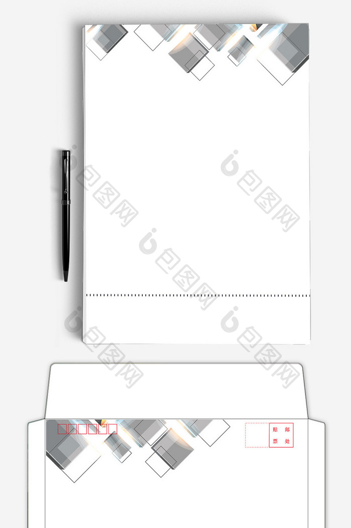 灰色方格商务ai企业信纸信封背景模板