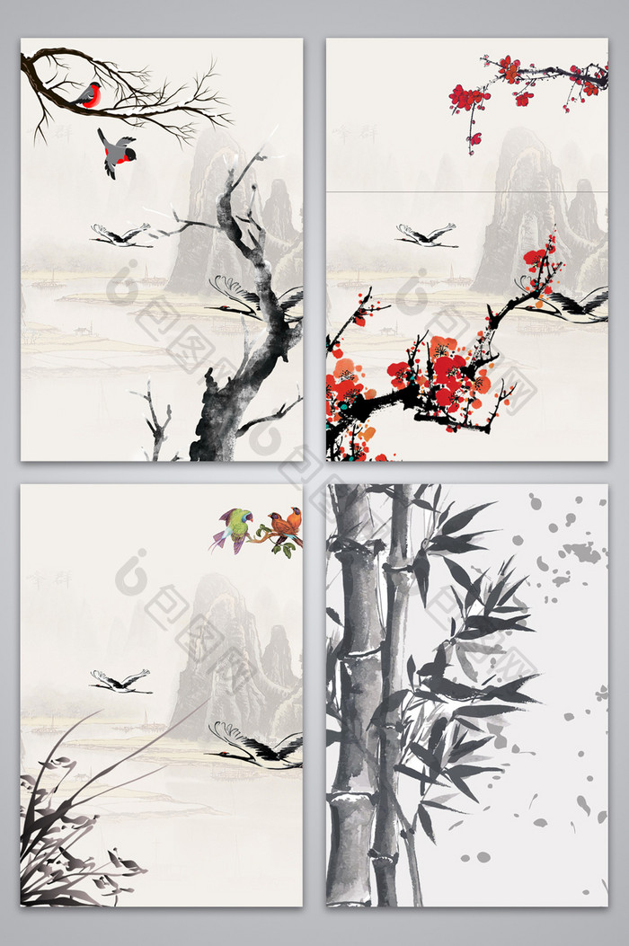 复古中国风树枝竹子广告设计背景图