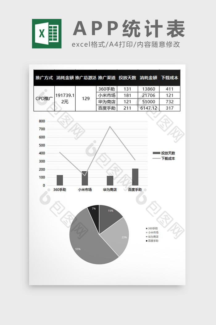 高级灰APP推广excel表模板