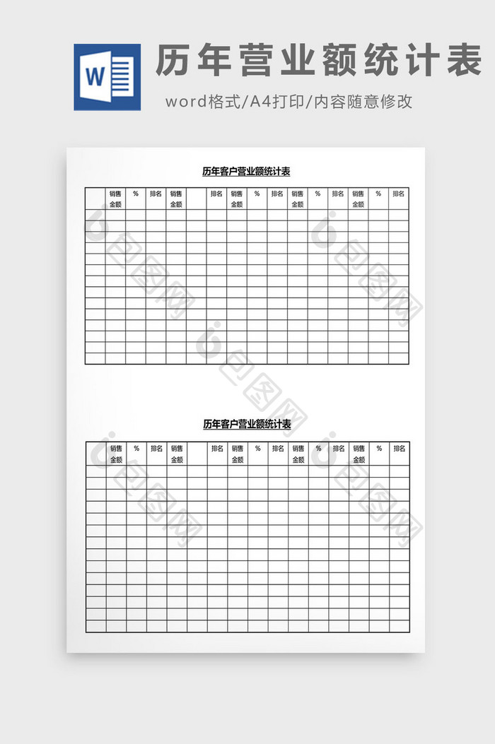 营销管理历年营业额统计表Word文档