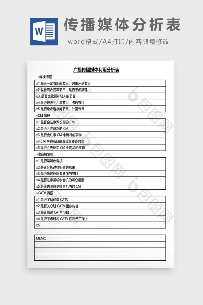 营销管理传播媒体分析表Word文档