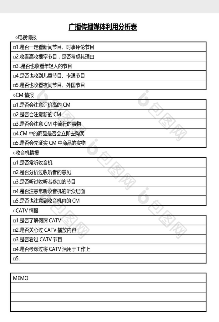 营销管理传播媒体分析表Word文档