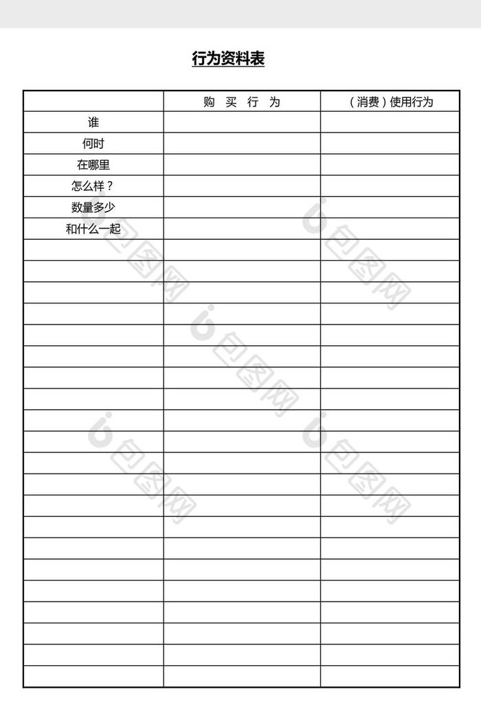 营销管理行为资料表Word文档