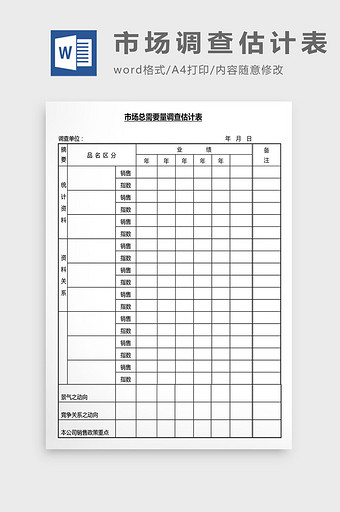 营销管理市场调查估计表Word文档图片