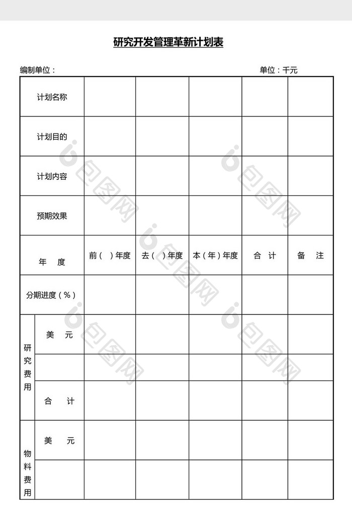 营销管理管理革新计划表Word文档