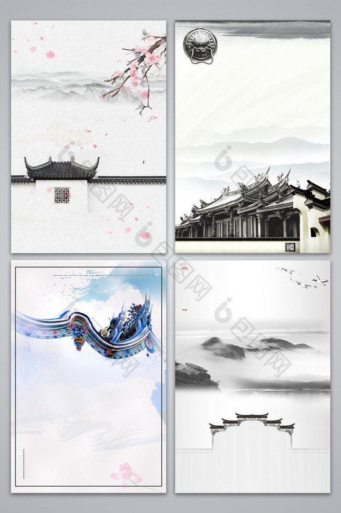 中国风企业文化古建筑海报背景图