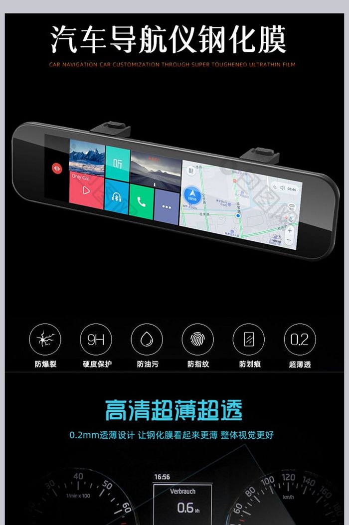 淘宝天猫汽车导航钢化膜详情模板