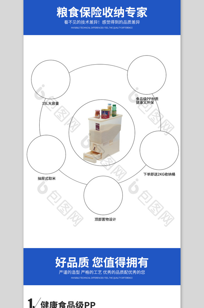 厨房收纳大米收纳罐详情页模板PSD