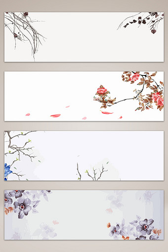 中国风手绘花卉banner海报背景图片