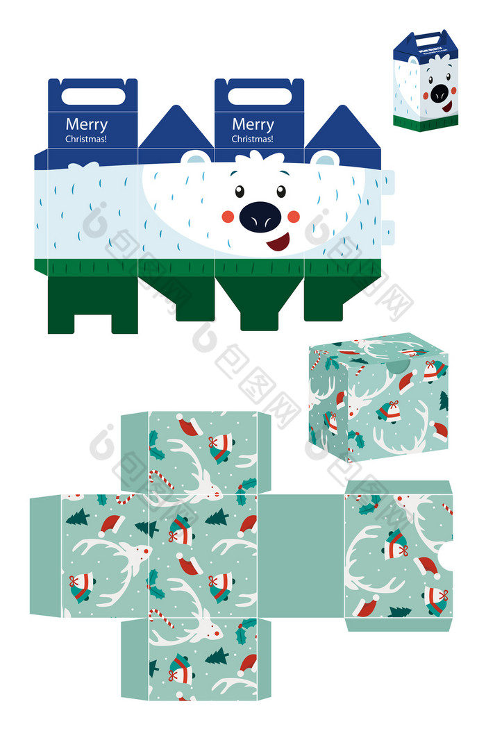 圣诞节礼盒包装展开图模板