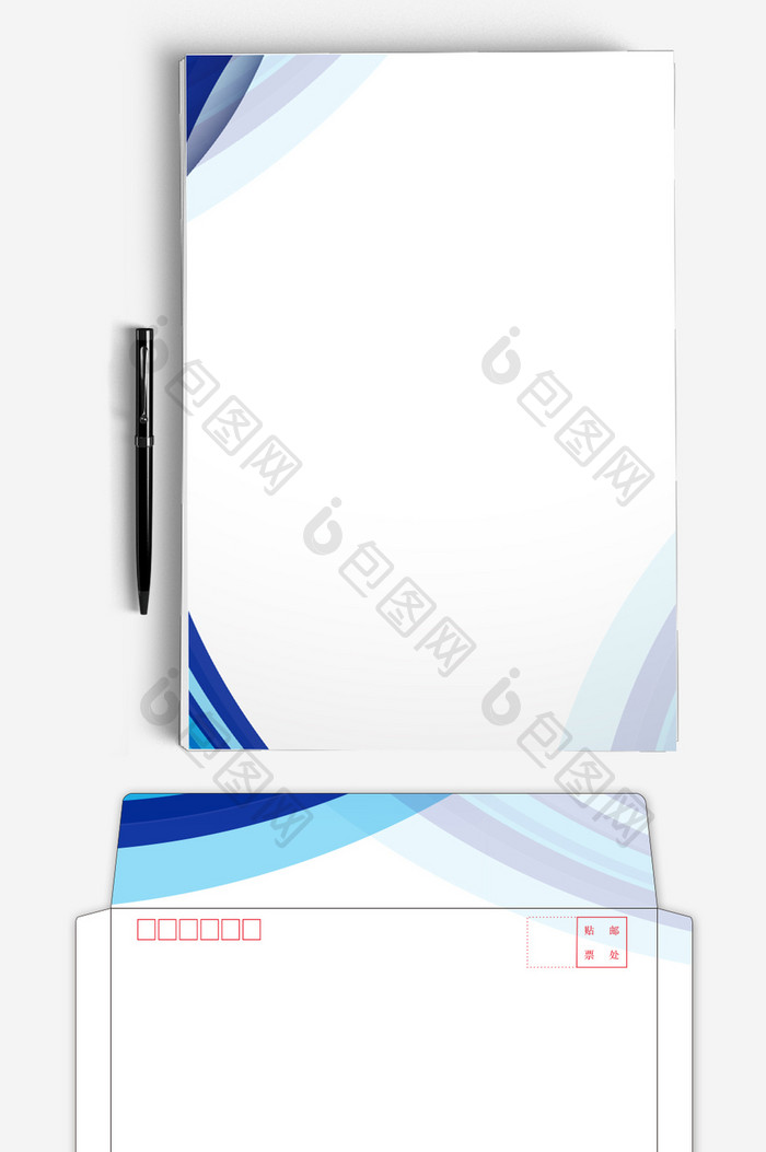 蓝色线条AI企业信封信纸背景模板