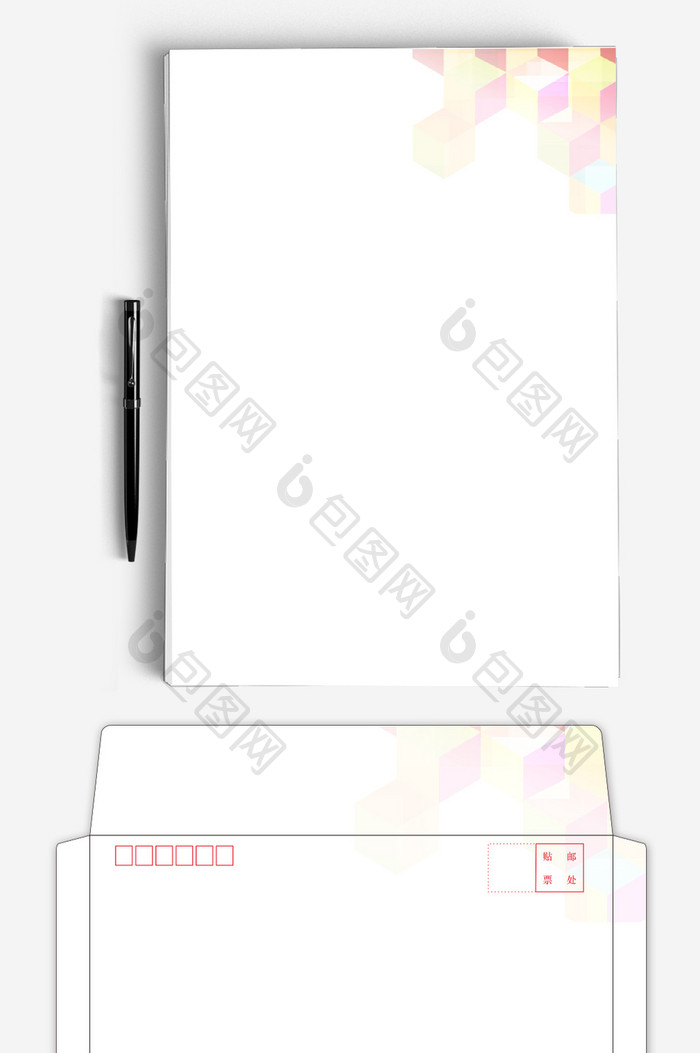 暖色几何AI企业信封信纸背景模板