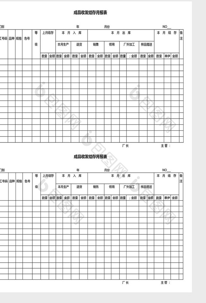 营销管理成品结存月报表Word文档