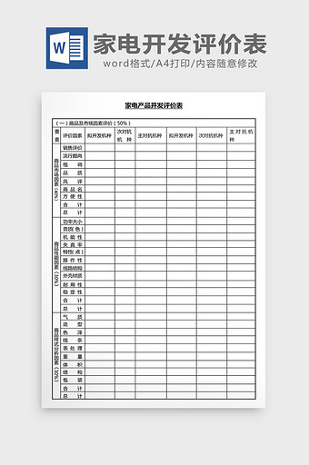 营销管理家电开发评价表Word文档图片