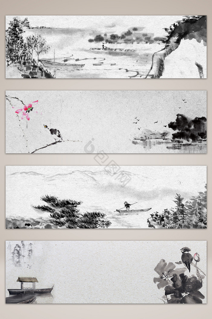 中国画山水画banner海报图片