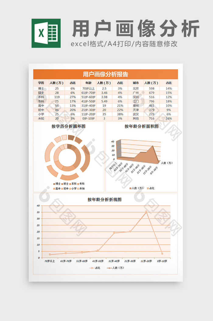 用户画像分析报告excel表格模板