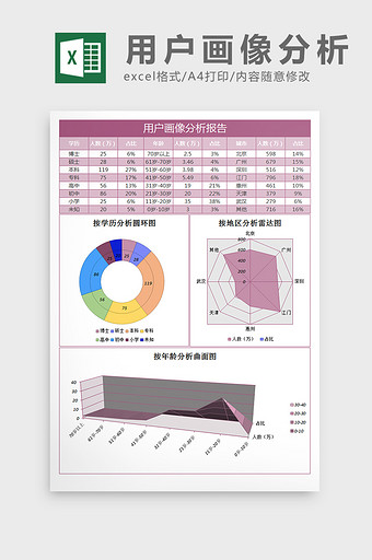 用户画像分析报告excel表格模板图片