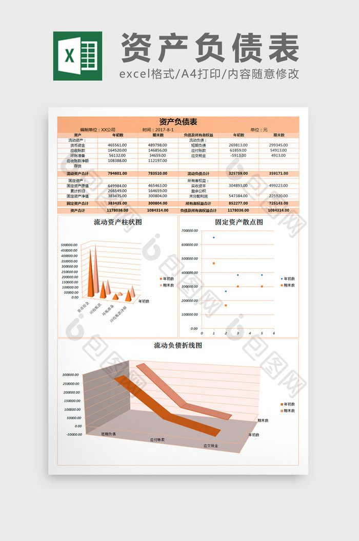 公司企业资产负债表excel表格模板